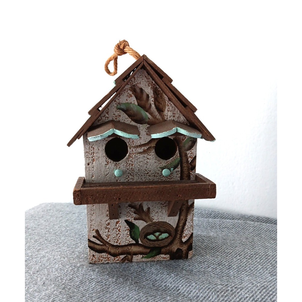 Handmade Hand-Painted Wooden Bird House Floral Hanging Indoor Outdoor 7.5x4.3x2 - Picture 10 of 10